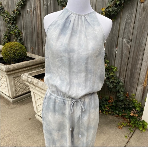Cloth & Stone dip died tie dye blue light weight summer sleeveless jumpsuit - Picture 12 of 13